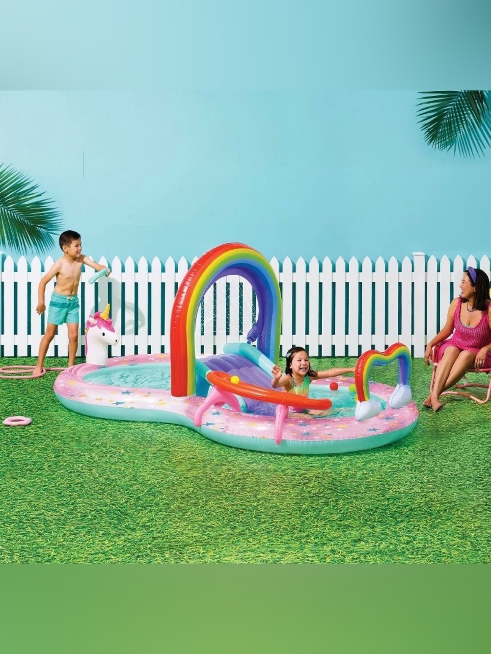 Sun Squad Unicorn Rainbow Inflatable Splash Play Center Kiddie Pool NEW 18M+ - Picture 3 of 5